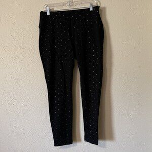 NWOT Nygard Luxe slims black & silver dot leggings, Size L